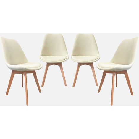 Silla escandinava de madera de haya y pana fina, set de 4 (1/5)