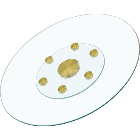Plateau de table. Plateau rond en verre pivotant à deux niveaux. Le diamètre du verre supérieur est de 77 cm, l’inférieur de 38 cm. Le design pivotant facilite la prise et la pose des objets. (1/5)