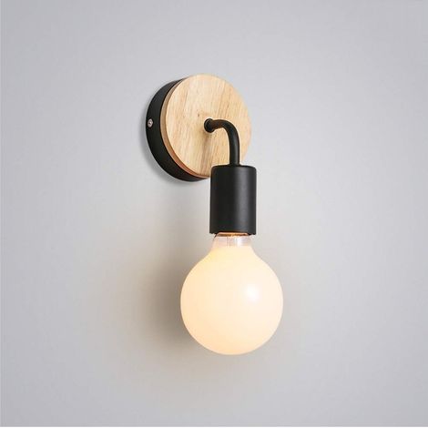 Retro Wall Lights Vintage Wall Lights E27 Modern Wood Wall Light For Kids Room Bedroom Bar Hotel (No Bulb) Black