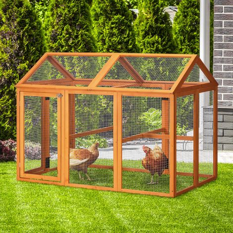 Poulailler en bois, cage à poules, enclos grillagé, 140 x 88,5 x 106 cm, orange (1/5)