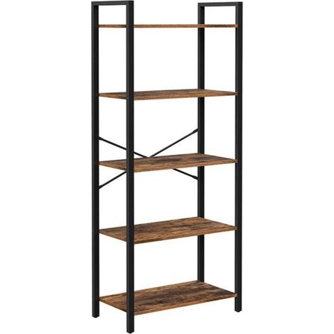 Libreria a 5 ripiani con struttura in acciaio per soggiorno ufficio ingresso stile industriale 153 cm rustico marrone e nero 120002829