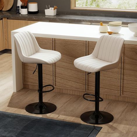 Tabouret Bar, Tabouret de Bar Lot de 2, Chaise de Bar Pivotants avec Dossier, Tabourets de Bar Réglable en Cuir PU, Chaise Haute Bar Moderne, Beige (1/5)