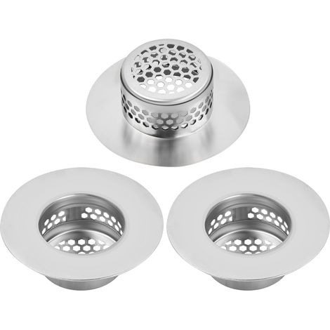Évier Filtre de Vidange, Lot de 3 Grille Evier Cuisine, en Acier Inoxydable, Filtre Cheveux Douche, Grille Evier Cuisine, Anti-Obstruction, pour Évier de Cuisine/Salle de Bain (1/5)