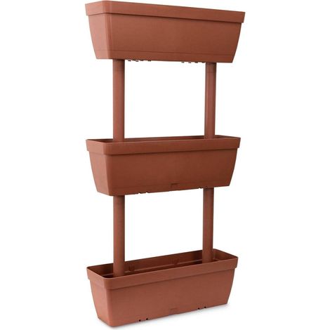 Dmora Set von 3 Vasen für den häuslichen Gemüsegarten, Set von 3 Blumentürvasen für Innen oder Außenbereich, 100% Made in Italy, 49x22h16 cm, braune Farbe (1/3)
