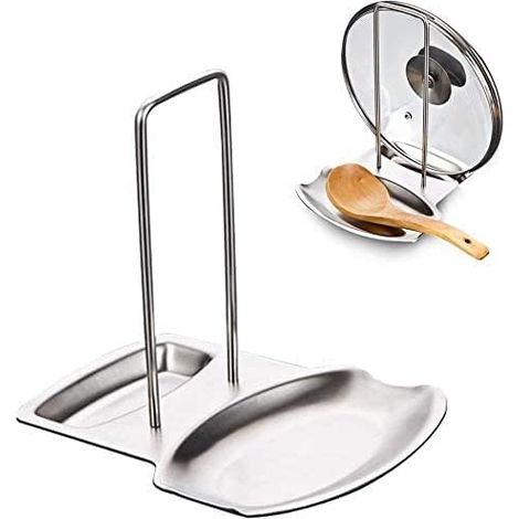 Repose Couvercle Et Ustensiles - 1 Pièce - Acier Inoxydable - Support Cuisine Anti-Débordement - Pour Casseroles Et Cuillères - 18,8x15,5x20cm (1/5)