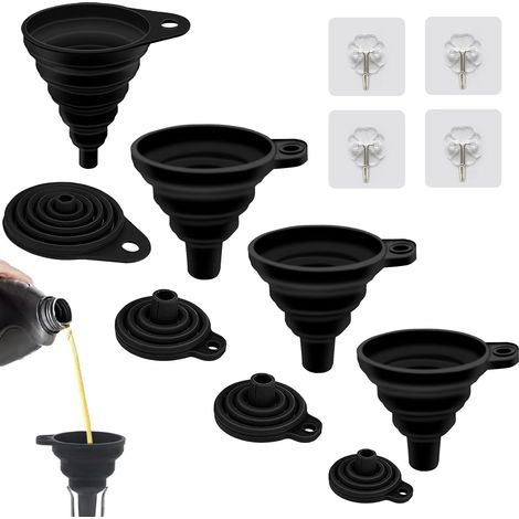 Entonnoir - 4 Pièces - Silicone - Pliable - Cuisine Liquide Alimentaire - S M L XL (1/5)
