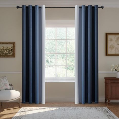 Rideaux Isolants Opaques 132x214 cm,Anti Bruit et Lumière, pour Intérieur Salon ou Chambre, Bleu Foncé (1/5)