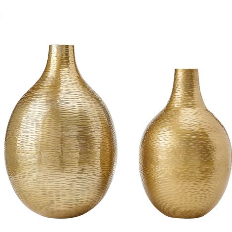 Conjunto de 2 jarrones de metal dorado hecho a mano accesorio decorativo moderno interior Mohenjo