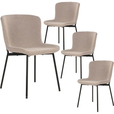 LESLI - Lot de 4 Chaises Tissu Bouclé Beige Pieds Métal Noir (1/5)