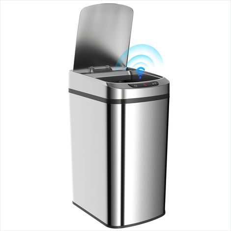 Poubelle automatique 12 L en acier inoxydable argent, ouverture capteur infrarouge, 28 x 22 x 41 cm (1/5)