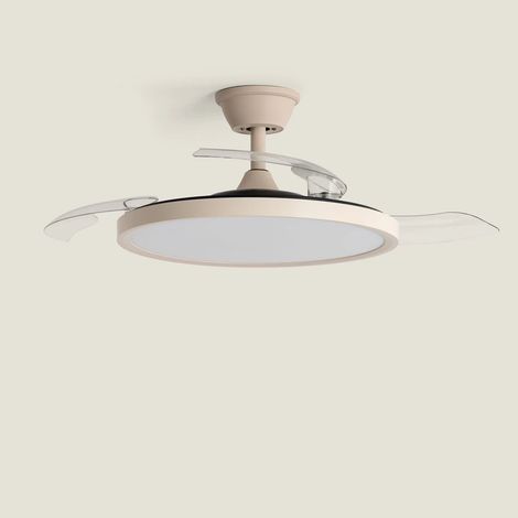 Ventilateur de Plafond avec Éclairage Silencieux DC Pales rétractables Kleon Transparent Télécommande Petit (jusqu'à 10 m²) 105 cm Beige
