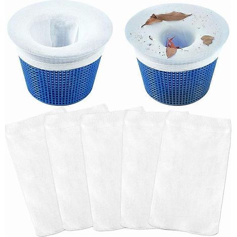 Lot de 5 bas de crépine de piscine, adaptés aux filtres à mailles fines des piscines et spas, mailles ultra-fines réutilisables, convenant aux piscines hors sol et enterrées. (1/5)