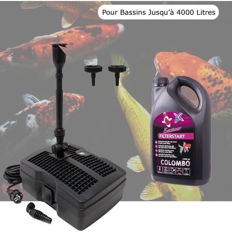 Pompe Filtre + Jets + UV Pour Bassin De Jardin Jusqu'à 4000 Litres + Bactéries 1000 ml