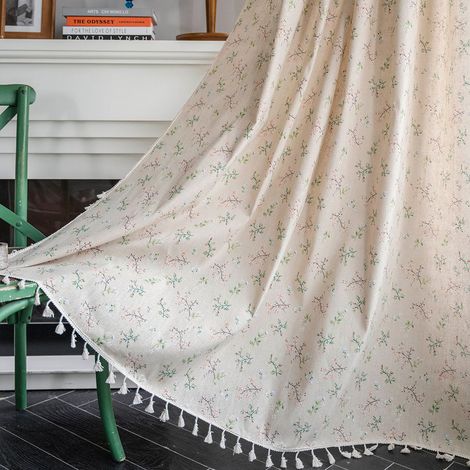 Rideau opaque bohème macramé coton lin pompons salon chambre 1 pièce