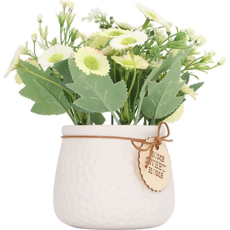 Kleine künstliche Pflanzentöpfe, Mini-Kunstpflanzen im Topf, künstliche Gänseblümchen-Ornament, Heim- und Außendekoration, 7146B 01, Gelb mit weißer Vase (1/5)