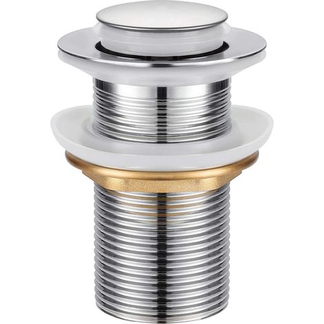Bonde de Lavabo, Universel Bonde Pop-up sans Trop-plein Bonde de Vidage Automatique avec Bouchon de Vidange sans Tirette à Clapet Push Open en Inox (1/5)