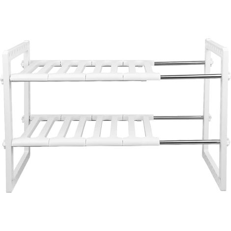 1 Organiseur sous évier, étagère extensible 38-70cm, étagères amovibles, plastique acier, cuisine salle de bain