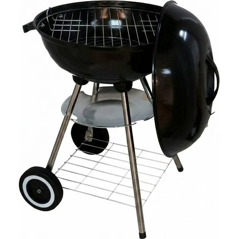 Barbecue a Carbone Portatile con Coperchio e Ruote per Giardino 43x72 cm