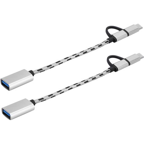 2 Pièces Adaptateur OTG Type C 2-en-1, Câble de Transfert USB 3.0 Gris pour Connexion Électronique