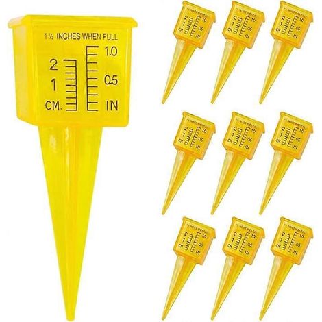 Pluviomètre d'extérieur transparent jaune vif réutilisable, outil de mesure d'eau en plastique durable pour le jardin, lot de 10 (jaune, taille unique) (1/5)