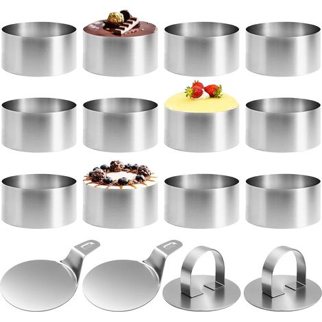 12 x Stainless Steel Round Cake Circle Presentation Circles, 8 cm DIY Round Cake Mould with Lid and Base Cake Mould Food Baking Presentation Rings (1/5)