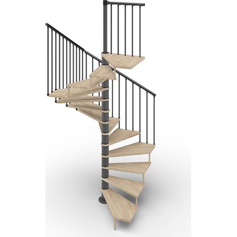 Escalier colimaçon 15 marches - Haut. à franchir 3.08 à 3.60m - Ø105cm - Trémie carrée - Structure grise et marches couleur sable - TEKLA105/SAMSAB-15