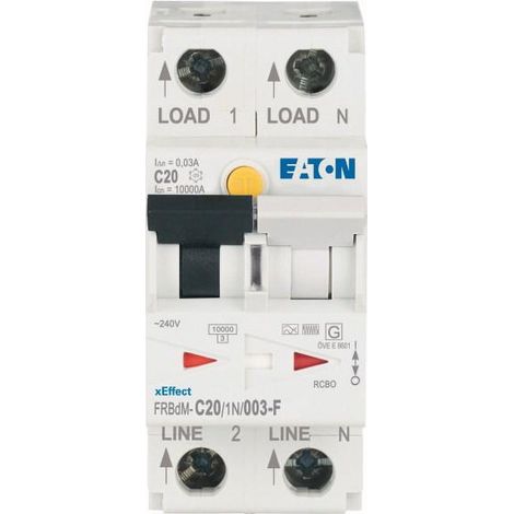 Disjoncteur différentiel électronique 20 A 30 mA courbe C 1p+N type F 000300613 EATON FRBDM-C20/1N/003-F (1/3)