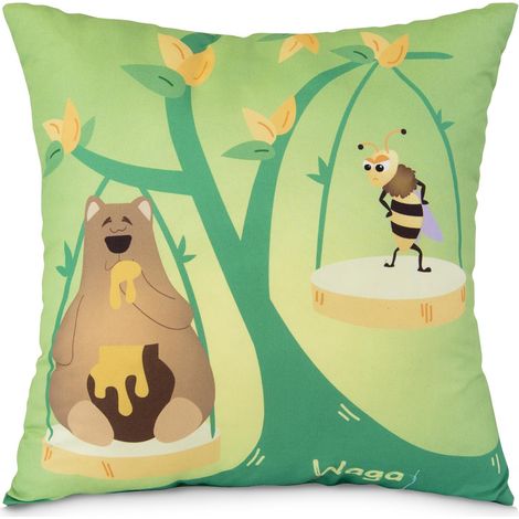 Almohada infantil de 40x40 cm con el signo zodiacal de tu hijo/a, Libra (verde). (1/4)
