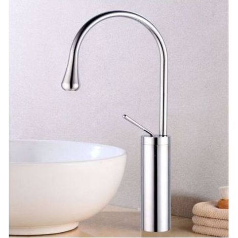 Robinet de Lavabo Moderne Haut Mitigeur Monocommande Design Créatif pour Salle de Bain Cuisine avec Tuyau G3/8 Chrome (1/4)