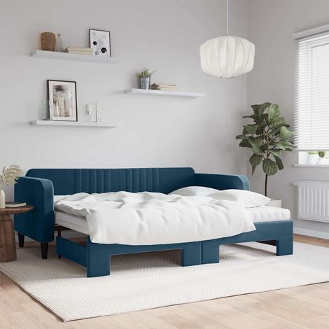 Tagesbett Ausziehbar mit Matratzen Blau 90x200 cm Samt (1/5)