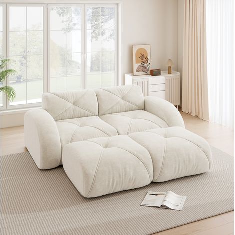 Sofá modular de 2 plazas con 2 pufs, sin estructura, chenilla beige claro, 204 x 171 x 76 cm (1/5)