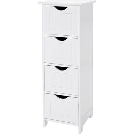 Meuble de Salle de Bain sur Pieds, Meuble de Rangement avec 4 Tiroirs, 30 x 30 x 82 cm, pour Salon, Cuisine et Couloir, Blanc (1/5)