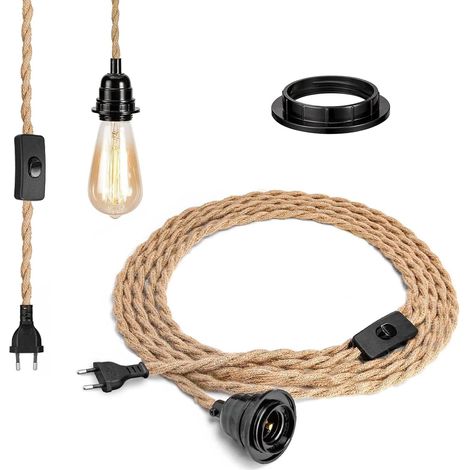Douille E27 interrupteur 4 mètres suspensions plafonniers luminaires DIY blanc Jaune (1/5)