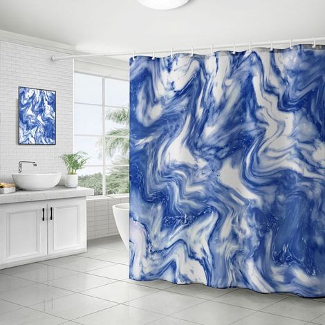 Rideau de douche effet marbre, rideau de douche abstrait gris, or et blanc, rideau de douche moderne effet marbre irrégulier pour la décoration de salle de bain, bleu et blanc (1/5)