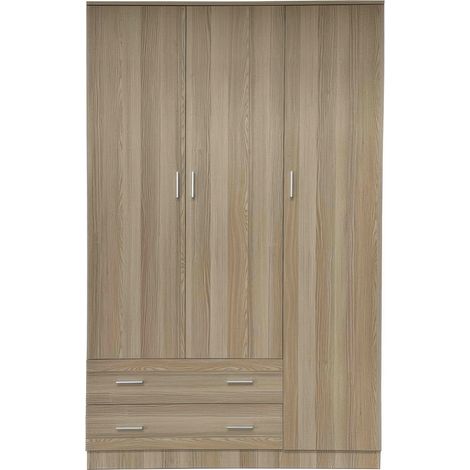 Armadio 3 Ante e 2 Cassetti Olmo 120 x 52 x 190 cm in MDF con Bordi in PVC Space