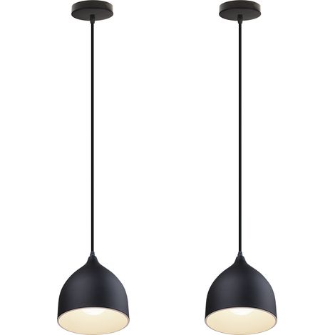 Pendant Light Fixture, Modern Hanging Lights with Lampshade, Industrial Dome Chandelier for Kitchen Island (2X Black)