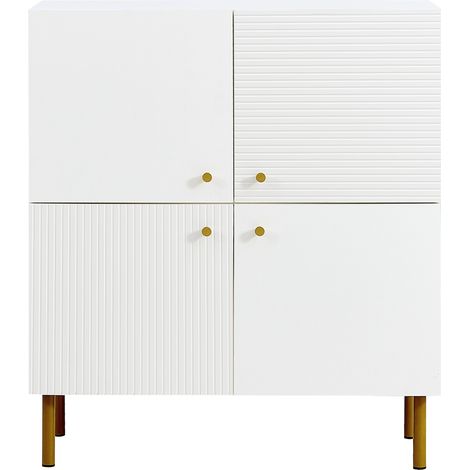 Aparador blanco moderno de MDF con patas de acero y tiradores de aleación de zinc 80 x 36 x 90 cm (1/5)