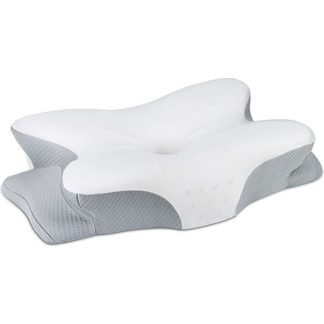 Oreiller Cervical en mousse à mémoire de forme, doux et respirant, ergonomique, épais, en soie glacée, soutien du cou pour adultes dormant, Jacquard à pois blancs et gris (1/5)