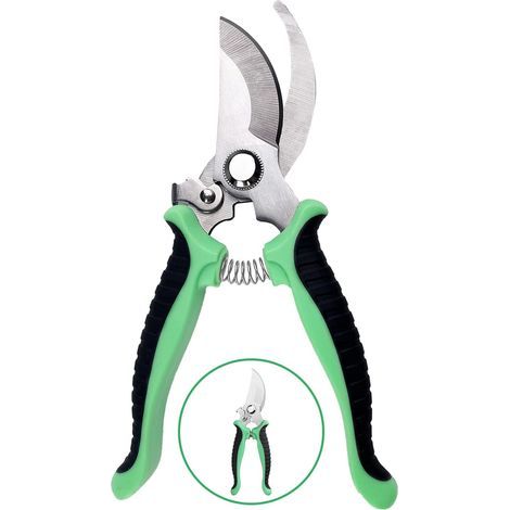 Gartenschere, rutschfeste Schere mit arretierbarem Griff, professionelle Reparatur-Gartenschere für Blumenäste, zum Schneiden von Gärten, Sträuchern und Zäunen (Grün) (1/5)