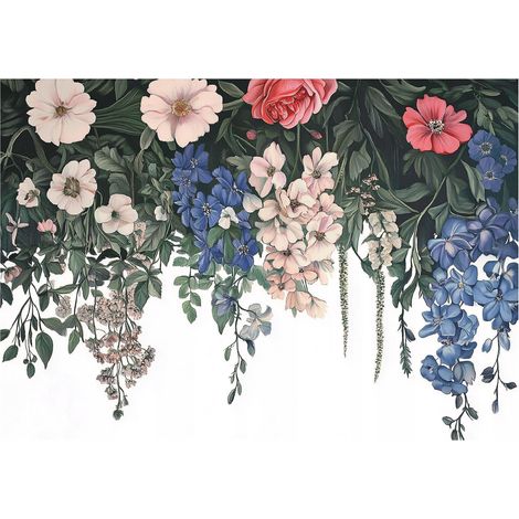 Papier peint mural fleurs feuilles suspendues intissé grand format design intérieur salon chambre pas cher 150x105 cm (1/5)