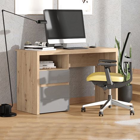 Schreibtisch Flam, 2 Schubladen, 2 Regale, ein Fach, 127x52x77h cm, Eichenholz Braun (1/5)