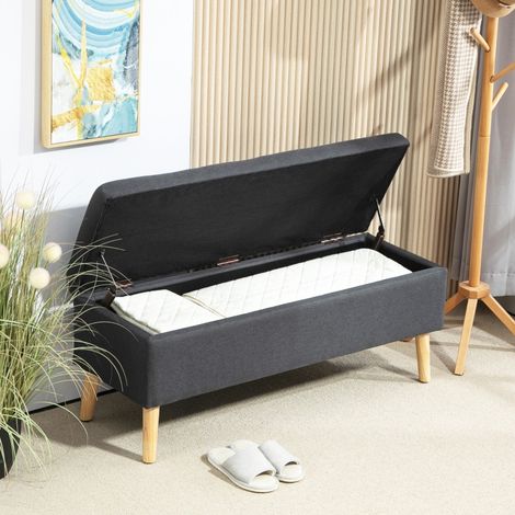 Banco de almacenamiento (110x39x45 cm), asiento acolchado, espacio interior amplio, patas de madera, poliéster gris oscuro (1/5)