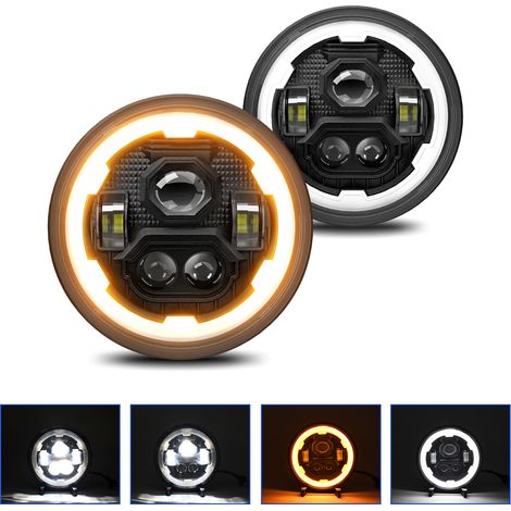 Phare LED rond de 7 pouces avec faisceau Hi/Lo, clignotant DRL et ambre pour voitures et motos, étanche IP67, 1 paquet. (1/4)