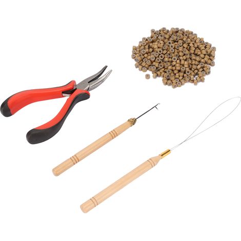 Kit d'extensions de cheveux : anneaux en micro-silicone, perles, pince, crochet, outil de coiffure au crochet (7200 pièces). (1/5)