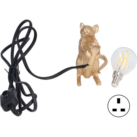 Lampe animalière à éclairage doux, utilisation simple, image réaliste, lampe souris moderne en résine pour la décoration de la maison, d'un café, d'un bureau ou d'une chambre, couleur or (Royaume-Uni) (1/5)