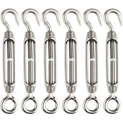 6 Pcs Tendeur De Fil Tendeur M4 En Acier Inoxydable Réglable Crochet De Ridoir Et Oeil Ensemble Heavy Duty (1/5)