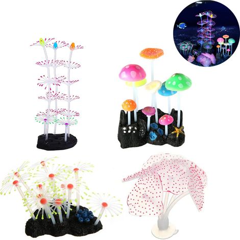 Lot de 4 méduses, silicone écologique, ventouse fixation, éclairage actinique, décoration aquarium (1/5)