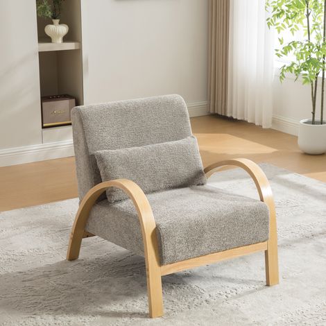Fauteuil lounge scandinave gris - Chenille - 82x70x83,5 cm - Sans accoudoirs, pieds bois - Salon chambre