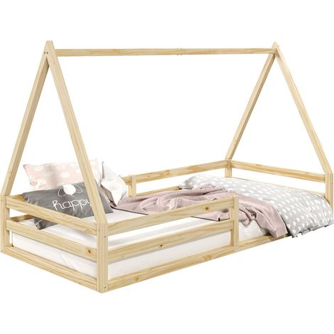 Idimex – Lit cabane 90 x 200 cm – Structure en pin massif naturel – Barrières de sécurité modulables – Design inspiré Montessori - SILA 90 X (1/5)