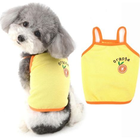 Vêtement pour animal en pur coton – T-shirt pour chiot – T-shirt brodé pour chats et chiens – Gilet en maille douce et respirante – Tenue d'été orange sans manches – Taille M (1/4)